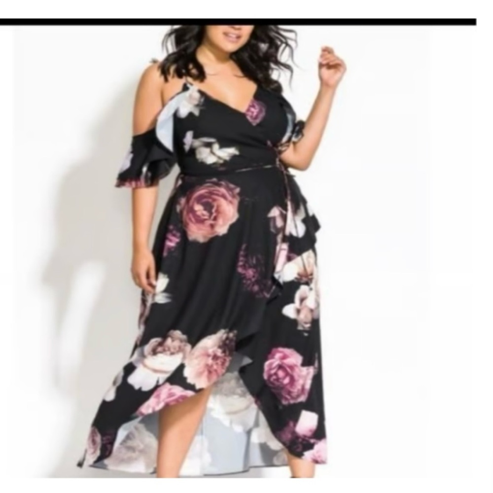 City Chic Pink and Black High-Low Maxi Dress